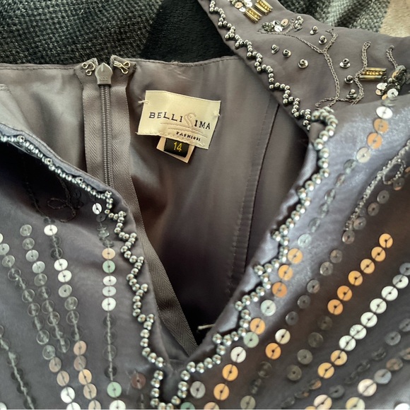 Bellissma Fashions Beaded Chiffon Evening Dress | Smoky Gray | Size 14 - Picture 6 of 6